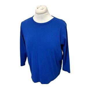 Lauren Ralph Lauren Womens 3/4 Sleeve Cotton Shirt Blue 1X
